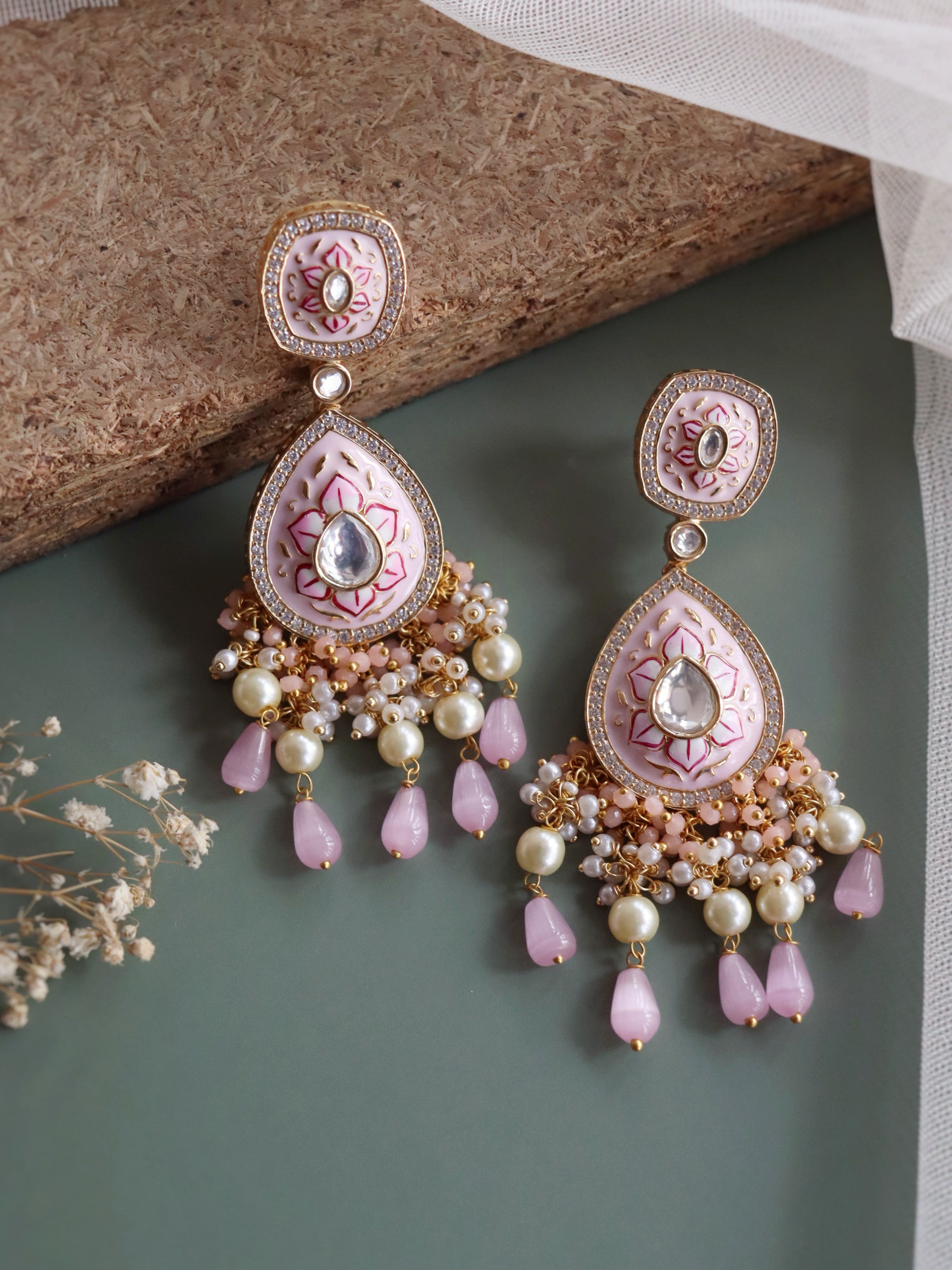 Crunchy Fashion Crunchy Fashion Gold-Plated Pink Perals Marvelous Bollywood  Style White Kundan Earrings - RAE1911